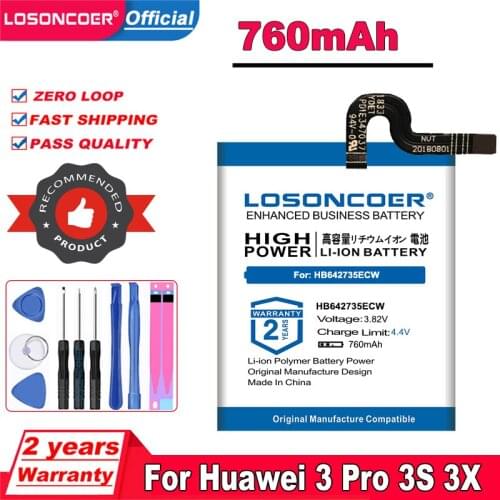 LOSONCOER 760mAh HB642735ECW Battery For Huawei 3 Pro, 3S,3X, Honor K2 Kids 1ICP7/27/32 Free tools