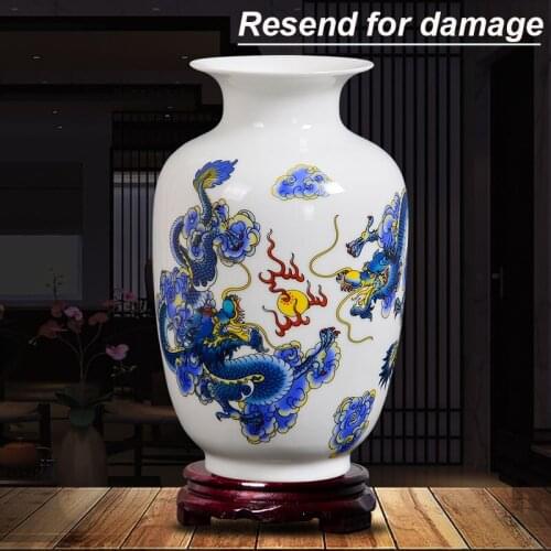 Antique Jingdezhen Vintage Ceramic Vase with wood base Desk Accessories Crafts Flower Owl Traditional Porcelain Chinese Vase