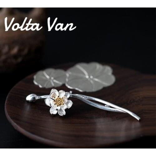 Volta Van 925 Sterling Silver Brooches 2021 New Elegant Vintage Fine Jewelry National Style Lotus Flower Concise Design Brooch