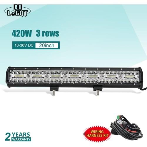 CO LIGHT 420W 20" 3-Row LED Work Lights Flood Spot Beam Led Bar Auto Offroad Driving Light Bar for Truck SUV ATV 4x4 4WD 12V 24V