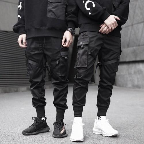 Ribbons Harem Joggers Men Cargo Pants Streetwear 2020 Hip Hop Casual Pockets Track Pants Male Harajuku Fashion Trousers