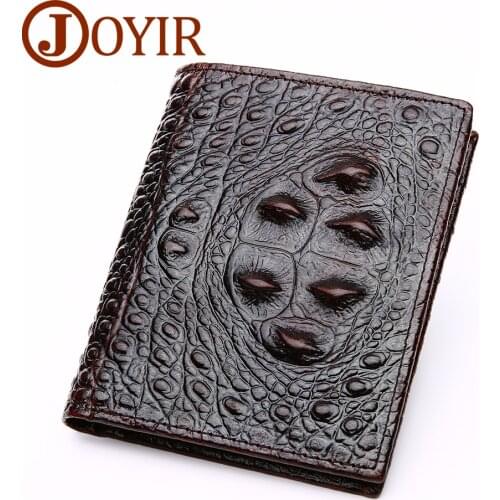 JOYIR Genuine Leather Alligator Pattern Men Wallet Cowhide Leather Wallet Men Card Holder Vintage Design Zipper Wallet Purse 532