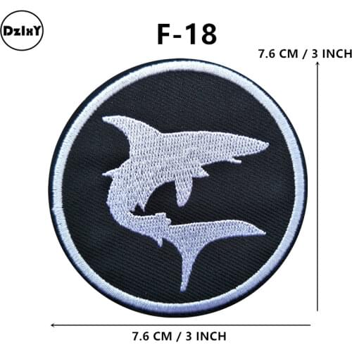 Round Shark Embroidery Patches for Stripes on the Backpack Stickers on Fabric Iron on Clothes Appliques @F-18