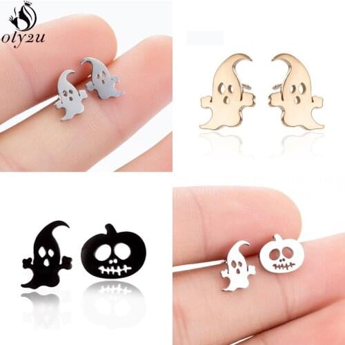 Oly2u Statement Earrinngs for Women Kids Cartoon Skull Skeleton Pumpkin Ghost Stud Earrings Halloween Jewelry Accessories Gifts