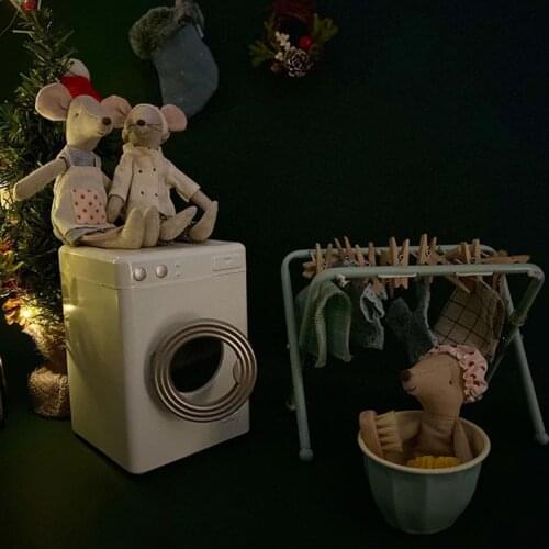 Aizulhomey Metal Drum Washing Machine 1/6 Mouse Dollhouse Furniture OB11 BJD Lol Blyth Doll Accessories Kitchen Bucket Mop Toys