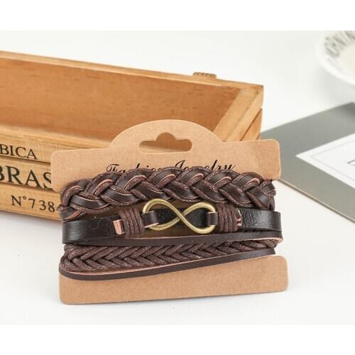 CHENFAN European and American style punk style mens bracelet set alloy 8 word leather bracelets neutral combination hand-woven