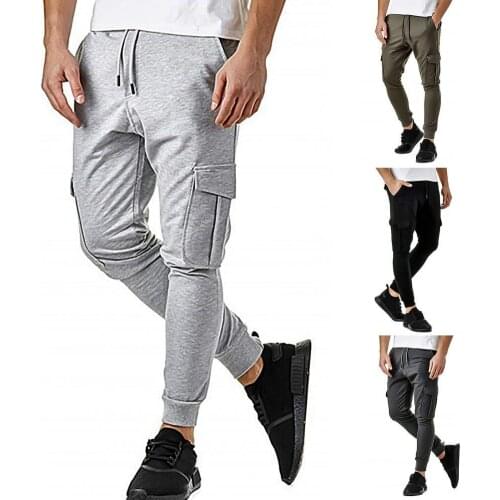 Men Autumn Winter Casual Tight Solid Multi-pocket Running Sports Sweatpants
