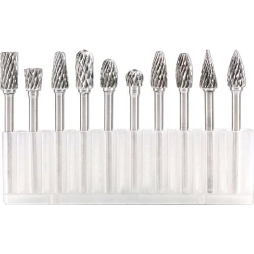 New 10pcs 1/8" Shank Tungsten Carbide Milling Cutter Rotary Tool Burr Double Diamond Cut Rotary Dremel Tools Electric