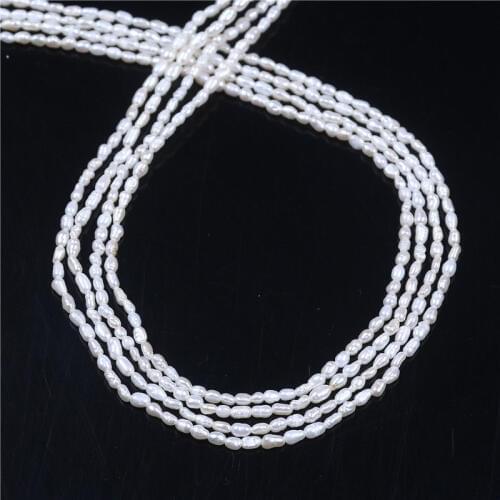 Wholesale 3-4mm Freshwater Irregular shaped Natural White Rice Pearl Loose Beads 14"
