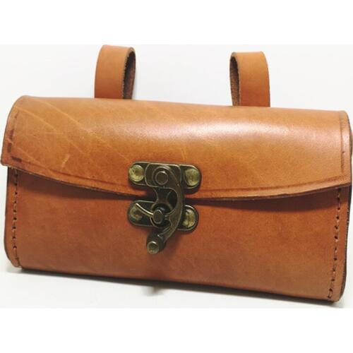 P3 Bicycle Bags 100% Pure leather Retro bike Hang bag Handmade Pure cowhide saddle bag Handlebar Bag bike equipment Brown