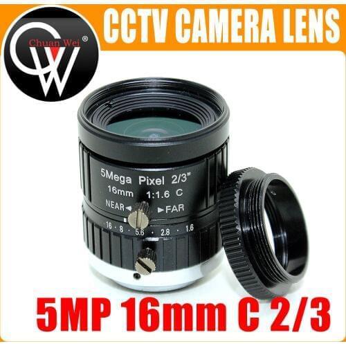 5MP 2/3" 16mm C Mount Lens Professional Low Distortion F1.6 CCTV Lens Industrial Machine Vision Lens For HD Camera
