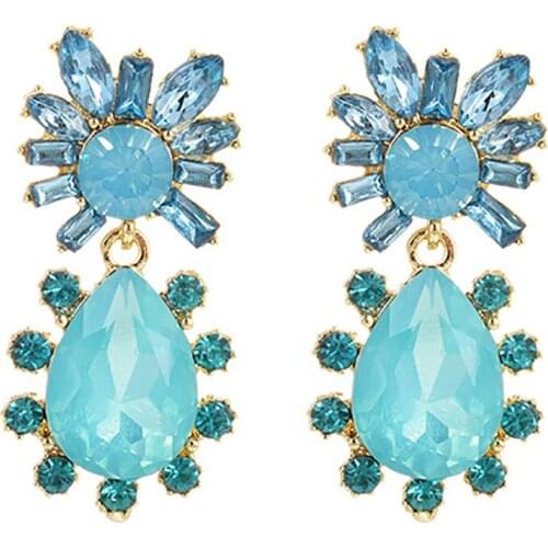 ZHINI Luxury Colorful Crystal Water Drop Earrings for Women 4Colors Korean Long Earring Statement Earring Fashion Jewelry 2021