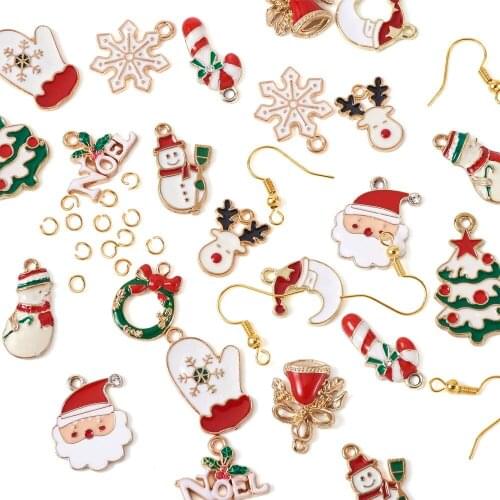 Christmas Charms Enamel Pendants Bell Snowflake Snowman Xmas Tree Decoration DIY Earrings Bracelet Necklace Jewelry Accessories