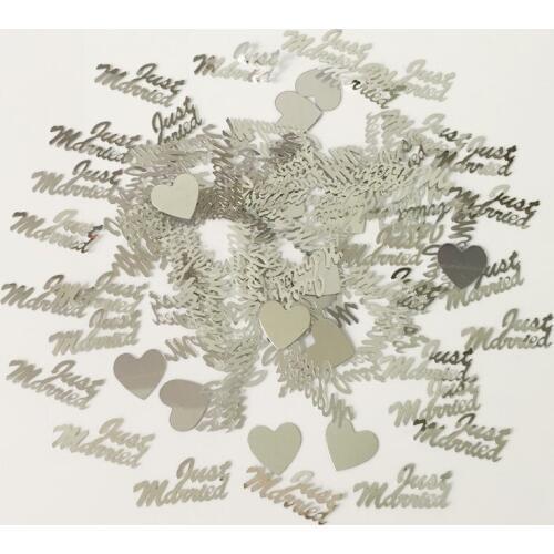 15g Silver Just Married Love Heart Foil Confetti Engagement Table Scatters Wedding Anniversary Party Sprinkles Decorations