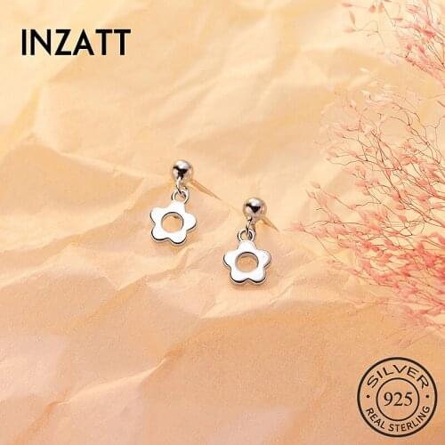 INZATT Real 925 Sterling Silver Hollow Flower Stud Earrings For Fashion Women party Minimalist Fine Jewelry Punk Accessories