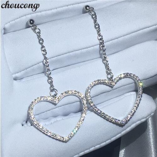 Choucong Heart love Drop earring AAAAA zircon 925 Sterling silver Engagement Wedding Dangle Earrings for women Bridal jewelry