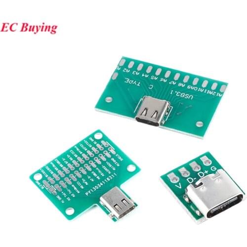 Type-C Female USB3.1 Test PCB Board Adapter Type C USB 3.1 16P 24P 2.54mm Connector Socket For Data Line Wire Cable Transfer