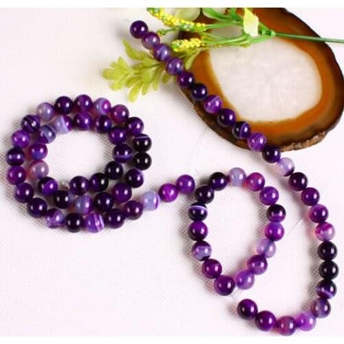 TUMBEELLUWA 10mm Purple Stripes Agate Round Loose Spacer Beads For Jewelry Making Bracelet Necklace Accessories
