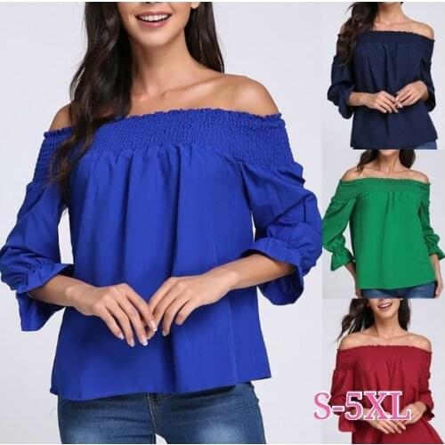The New Sexy Bow Tie Hot Women 2021 Summer T-shirt Off Shoulder Back Bowknot 3/4 Sleeves Loose Casual Tops
