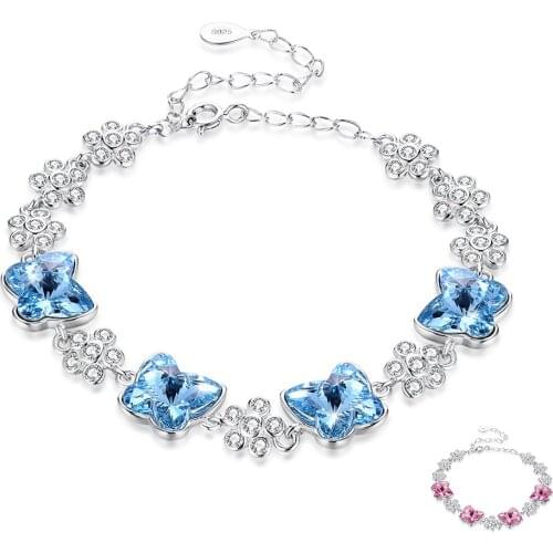 SILVERHOO 925 Sterling Silver Womens Adjustable Bracelet Wedding Gift Creative Butterfly Design Fashion Crystal Bracelet 2021