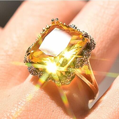 Yellow Gold Color Bridal Cristal Engagement Ring Vintage Wedding Rings for Women Fashion Jewelry