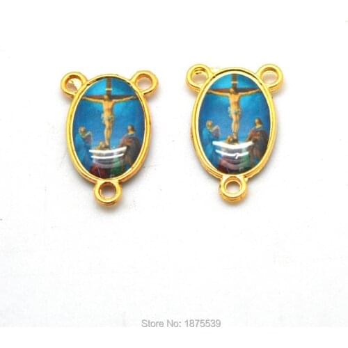 Gold Catholic Rosary Medal Jesus on the Cross