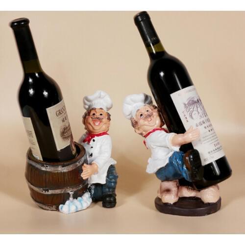 1PC 2016 Resin Figure wine rack chef brothers Home Furnishing craft ornaments dining room decor wine holder KI 2050