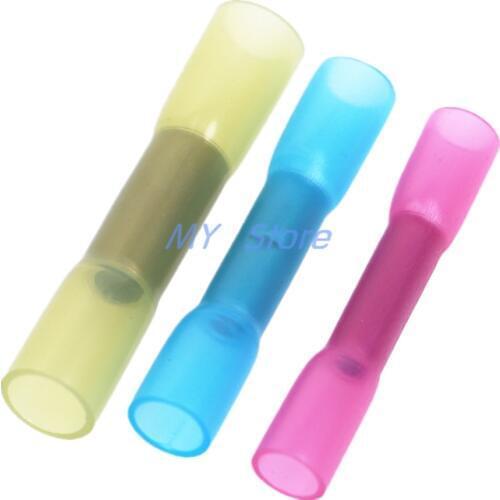 10//25/50PCS Red Blue Yellow Heat Shrink Butt Terminals Insulated Electrical Wire Connectors AWG 22-10 Cable Crimping Terminals