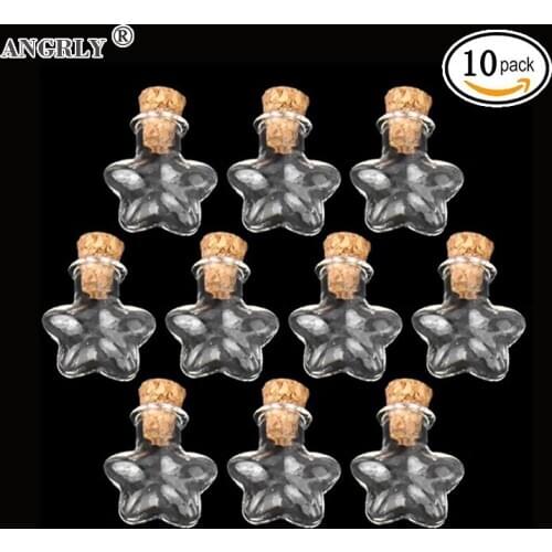10 pcs Mini Wish Note Glass Bottles Pendant Empty Tiny Clear Wishing Message Jars with Cork Wedding Decoration (Transparent)