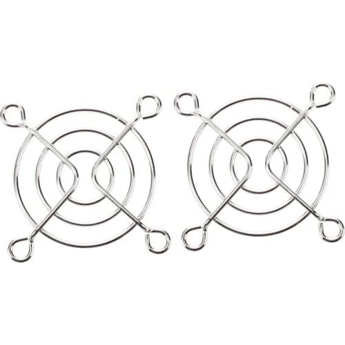 2 Pcs Silver Tone Metal Grill Protector 50mm CPU Fan Finger Guards
