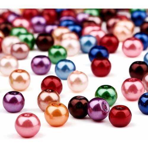 1000pcs Mixed 6mm Pearlized Glass Pearl Round Loose Jewelry Making DIY Accessories Beads Strands, Dyed hole: 0.5mm