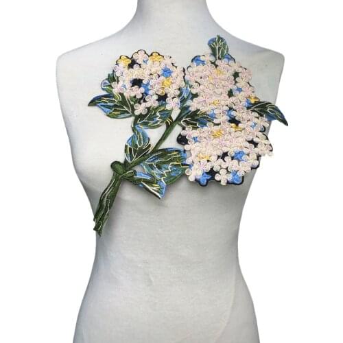 3pcs Sew On Hydrangea Flower Embroidery Patch Embroidered Flowers Applique Plants Patches For Clothing Parches AC1381