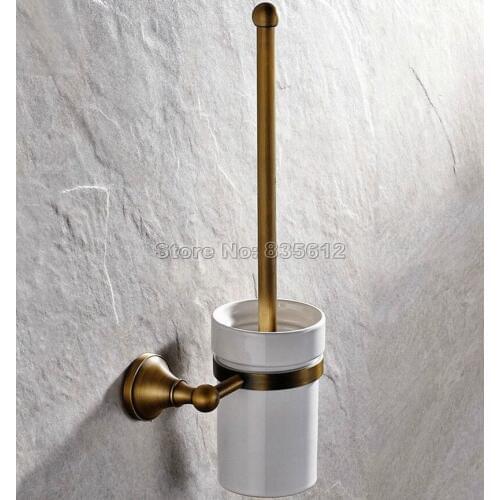 Antique Brass Wall Mounted Bathroom Ceramic Cup and Brass Toilet Brush Holder Wba149