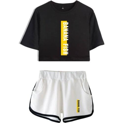 BANANA FISH 2 HOT Two Piece Set Women Crop Top And Shorts Casual Sexy Tracksuit Women Fashion 2 Piece Set Women Summer Clothes