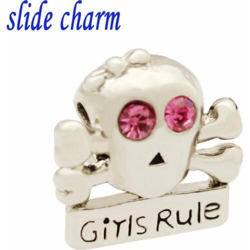 Slide charm Free shipping Europe and the new listing Halloween Skull pink crystal eye amulet charm beads fit Pandora bracelet