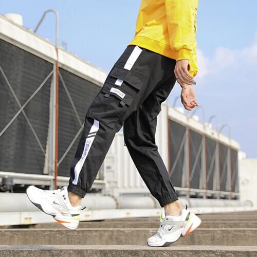 Mens Fashion Loose Cargo Pants Men Casual Big Pocket Loose Tactical Trousers Sweatpants Elastic Waist Ankle-length Jogger Pants