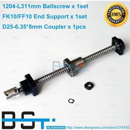 BSTMOTION Ballscrew Assembles 1pcs 1204 -L311mm+1pcs ballnut with end machining+ FK10 FF10 end support
