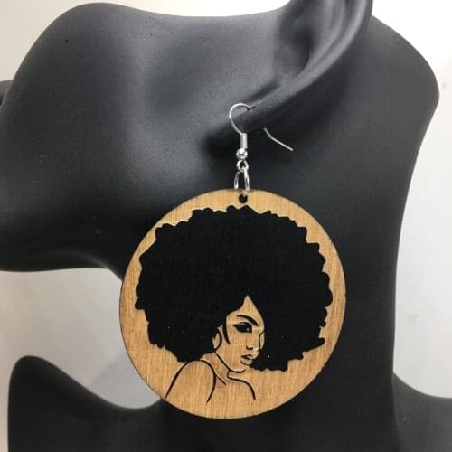 African Woman Wooden Earrings