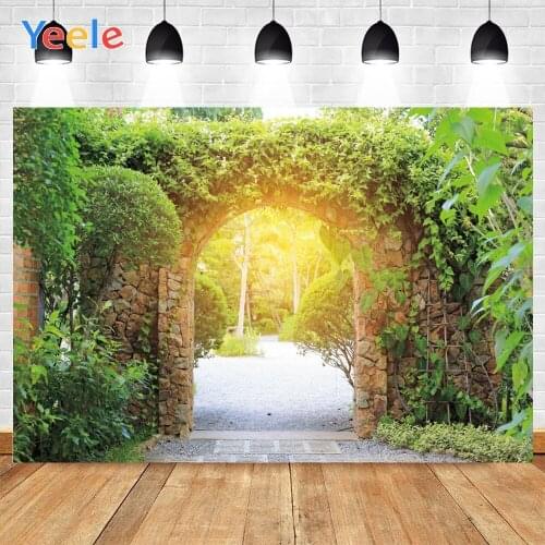 Yeele Brown Stone And Brick Wall Arch Green Plant Tree Warm Sunshine Background Photophone Photography for Decor Customized Size