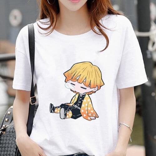 Fashion Women Agatsuma Zenitsu Anime T-shirt Demon Slayer Kawaii Harajuku T Shirt Funny Cartoon Graphic Tshirt Demon Blade