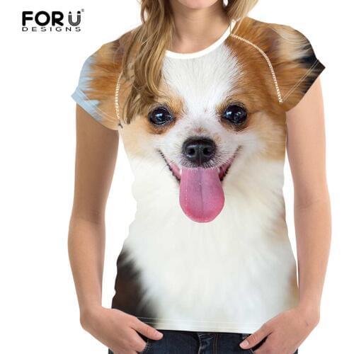 FORUDESIGNS Pomeranian Dog 3D Printing Women Summer 3D T Shirts Short Sleeves Elasticity Casual Clothing Wholesale Girls Top Tee