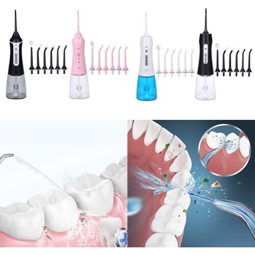 Water Pulse Flosser Dental Jet Teeth Cleaner Portable 3 Modes Oral Irrigator Rechargeable 300ml Tank Dental Teeth Cleaner