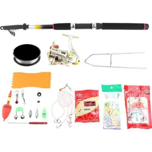 Fishing Rod Reel Combos 2.4m Full Kit Telescopic Spinning Pole 15pcs Lure Line Hook Track Tool Set for Ocean Fishing