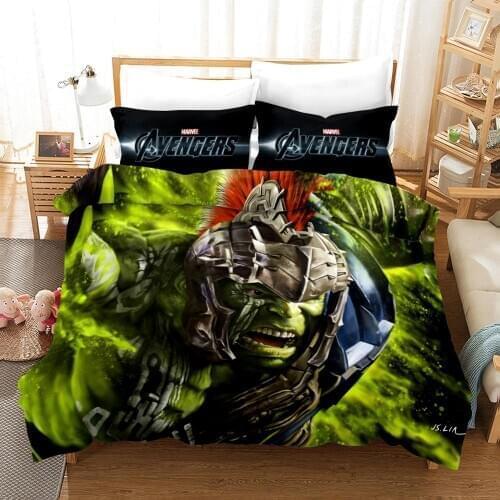 Queen size cheaper bedding set for boys bed decor double duvet covers king 3pcs home textile free shipping marvel the hulk green