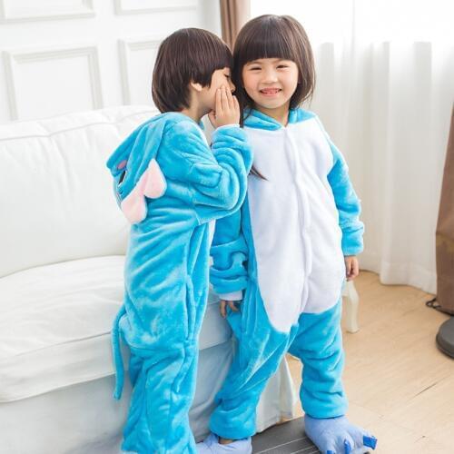 Cartoon Blue Elephant Cosplay Costume Onesies Pajamas Winter Childs Animal Suits Pyjamas Kids Sleepwear Halloween Party Wear