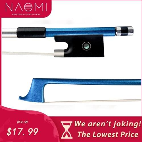 NAOMI Blue Carbon Fiber Violin Bow 4/4 Round Stick Mongolian Horsehair Silver Wrap w/ Paris Eye Fully-Line Abalone Inlay