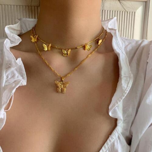 Tocona Fashion Gold Butterfly Pendant Necklace for Women Layered Necklace Charming Clavicle Chain Choker Jewelry collares 9627
