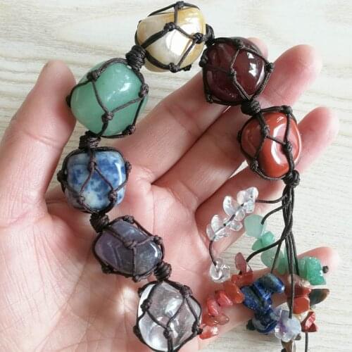 Natural 7 Chakra Healing Reiki Stone Irregular Car Hanging Decoration Tumbled Gem Stones Tassel Home Wall Window Decor 1pc