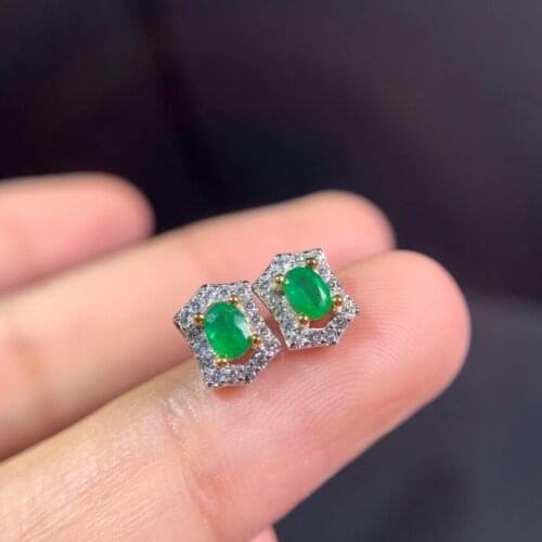 Natural green Emerald stud earrings 925 silver natural gemstone earrings Lovely square geometry girl party gift fine jewelry
