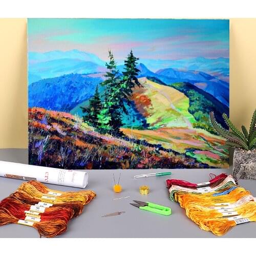 Landscape August Printed Fabric 11CT Cross-Stitch Kit Embroidery DMC Threads Handmade Craft Needlework Painting Counted